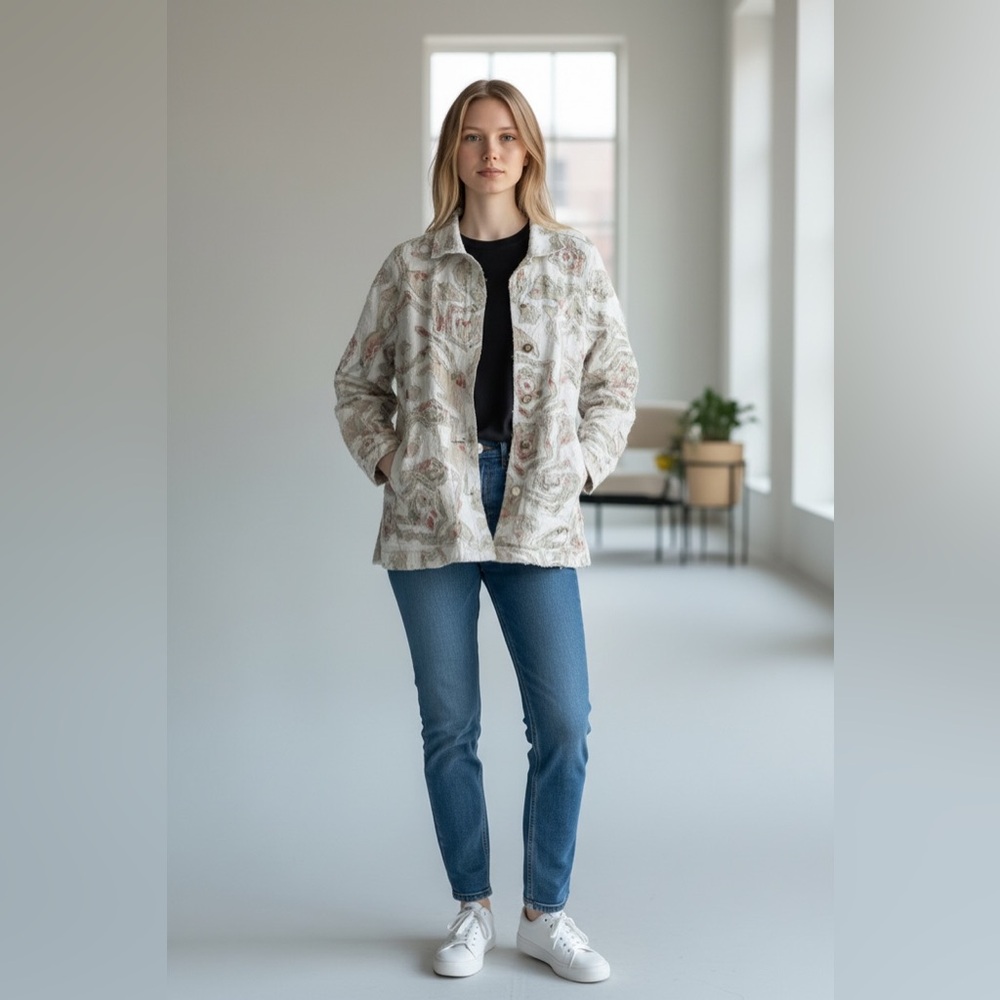 Parsley and sage size M reversible jacket. Embroidered flowers/cream. - Picture 2 of 11